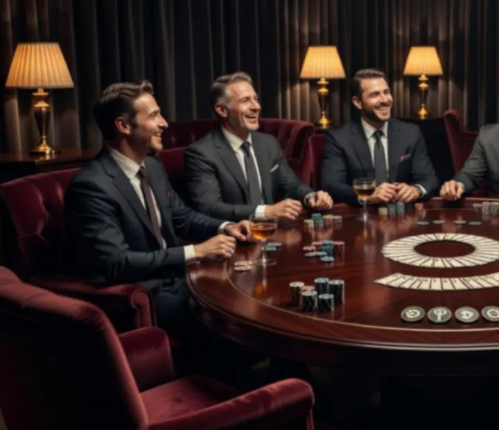 Card lounge seating with premium poker tables and ambient lighting
