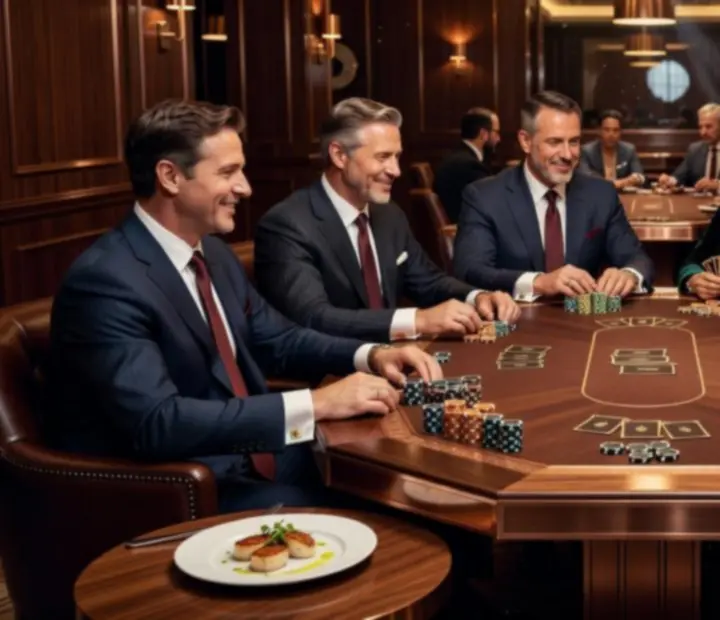 Corporate group enjoying offline poker and dining at The Velvet Token card lounge