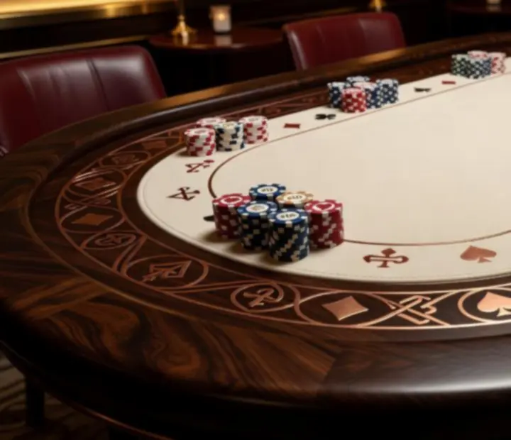 Premium poker table prepared for an offline Texas Hold'em evening.