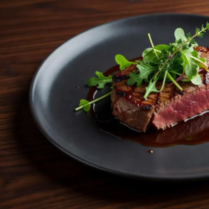 Signature steak plated with seasonal accompaniments